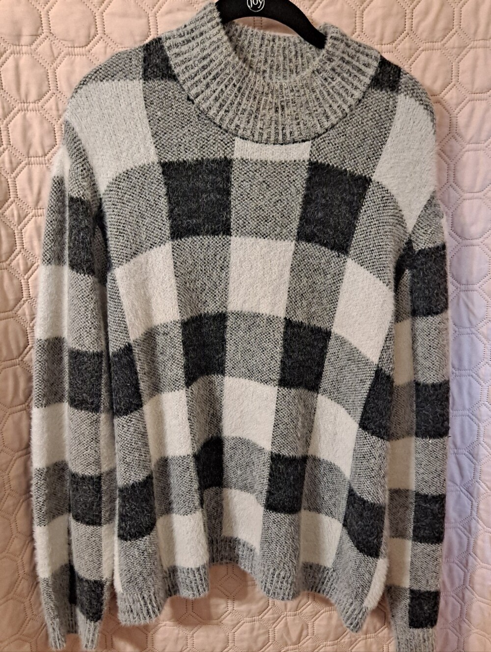 Mi Ami Chunky Check Crewneck Sweater - Gray & White  Sz L